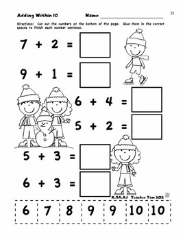 winter math worksheets kindergarten no prep addition