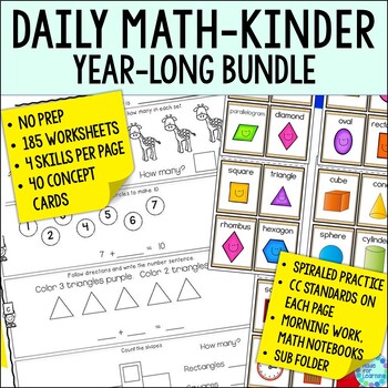 Preview of Kindergarten Math Daily Review Worksheets YEAR LONG Standards Based and Spiraled