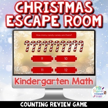 Preview of Kindergarten Math Digital Christmas Escape Room Game | Counting Review