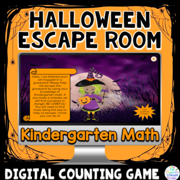 Preview of Kindergarten Math Digital Halloween Escape Room Game | Counting Activity Review