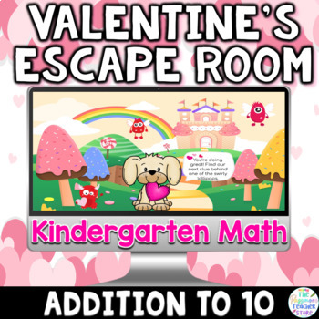 Preview of Kindergarten Math Digital Valentines Day Escape Room Game | Addition | February