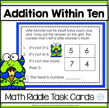 Preview of Addition Facts Within 10 - Math Enrichment Riddle Challenge Activities