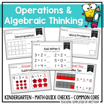 Preview of Kindergarten Math - Exit Tickets - Operations and Algebraic Thinking CCSS