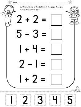 kindergarten addition and subtraction to 5 cut and paste