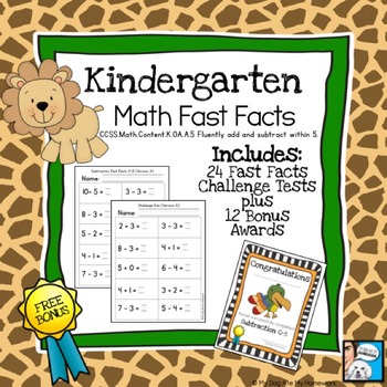 Preview of Kindergarten Math Fast Facts Addition and Subtraction