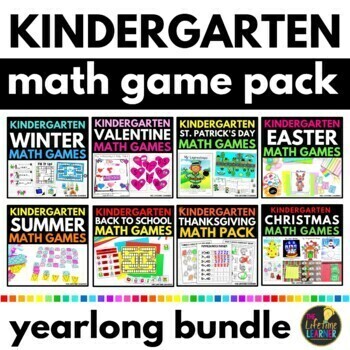Preview of Kindergarten Math Games Yearlong Bundle Math Centers and Activities