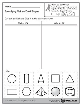 Kindergarten Math Geometry Identifying Solid and Flat Shapes Walksheets