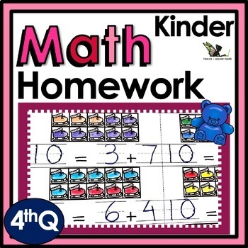 Preview of Kindergarten Weekly Math Homework Worksheets and Spiral Review Activities - 4thQ