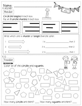 math homework for kindergarten