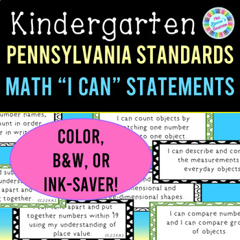 Preview of Kindergarten Math I Can Statements | Pennsylvania Core Standards