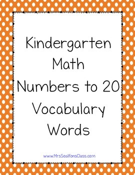 Preview of Kindergarten Math Illustrated Vocabulary Cards for Numbers to 20