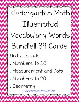 Preview of Kindergarten Math Illustrated Vocabulary Set- 89 Cards!