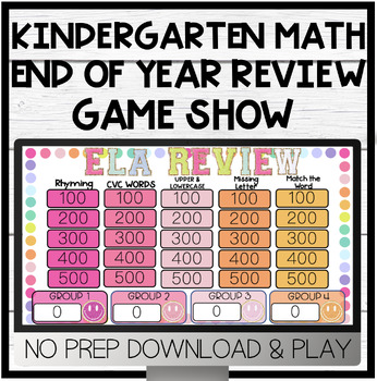 Preview of Kindergarten Math End of Year Review | Game Show | NO PREP