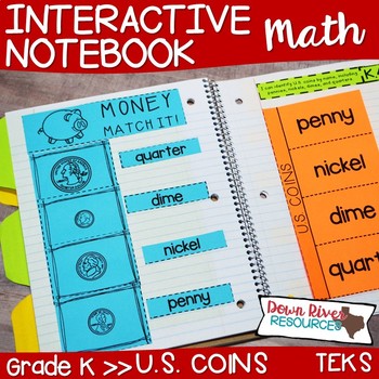 Preview of Kindergarten Math Interactive Notebook: Identifying U.S. Coins (TEKS)