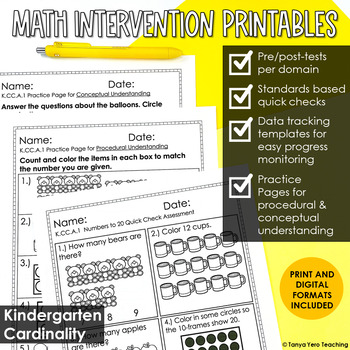 Preview of Math Intervention Kindergarten Counting and Cardinality RTI Progress Monitoring