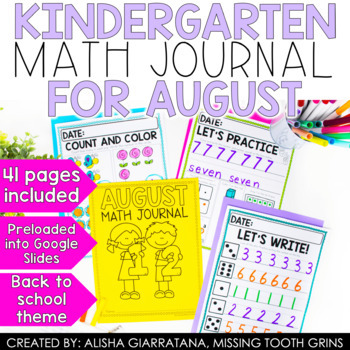 Preview of Kindergarten Math Journal August Back To School Printables