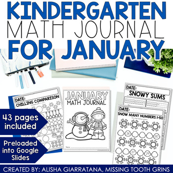 Preview of Kindergarten Math Journal January Spiral Review Winter Worksheets