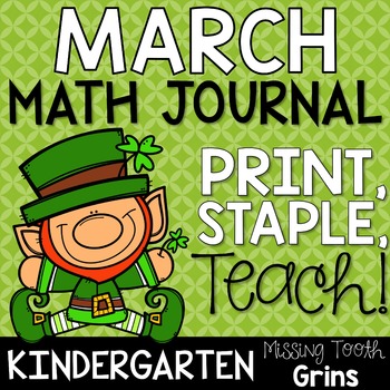 Preview of Kindergarten Math Journal Spiral Review - March Worksheets, St. Patrick's Day