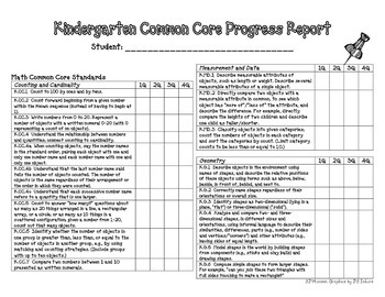 kindergarten math language arts progress report common core by jjgirl