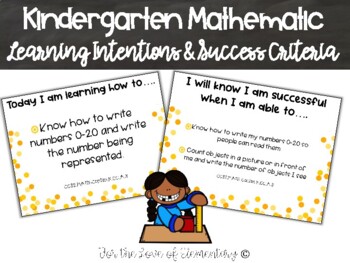 Preview of Kindergarten Math Learning Intentions and Success Criteria