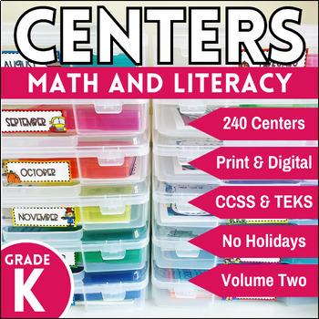 Preview of Kindergarten Math & Literacy Centers Printable & Digital Activities NO Holidays