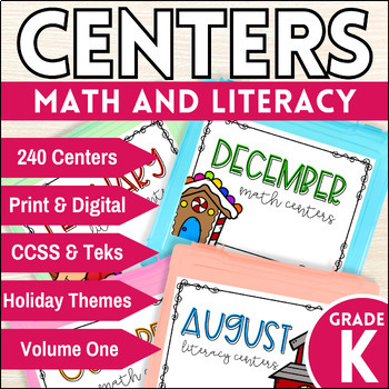 Preview of Kindergarten Math & Literacy Centers Printable & Digital Activities w/ Holidays