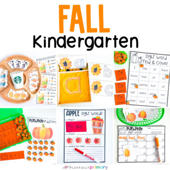 Preview of Fall Themed Literacy and Math Centers, Fall Kindergarten Tubs, PSL Counting Tray