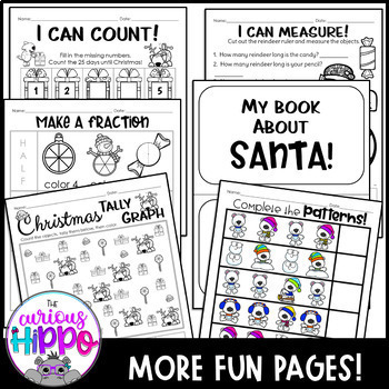 Christmas worksheets for Kindergarten by The Curious Hippo | TpT