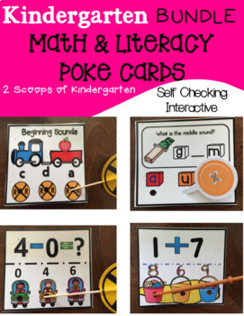 Preview of Kindergarten Math & Literacy Poke Cards Bundle