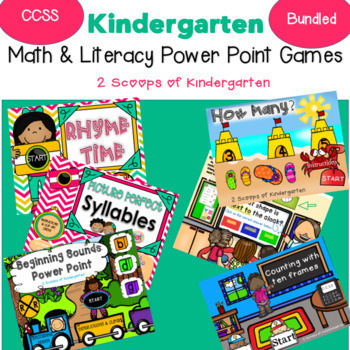 Preview of Bundled September Kindergarten Math & Literacy Power Pt Game (Distance Learning)