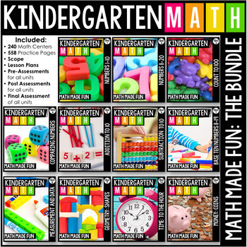 Preview of Kindergarten Math Centers, Worksheets, Review, Games Curriculum Bundle