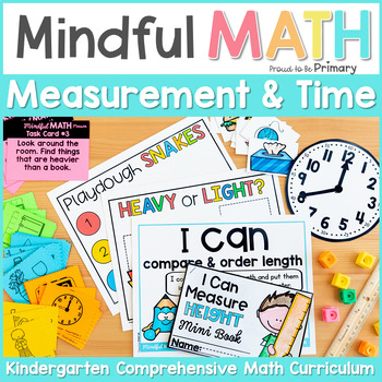Preview of Kindergarten Measurement & Telling Time - Math Centers, Worksheets, Activities