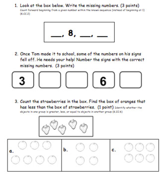 Preview of Kindergarten Math Mid-Year Test