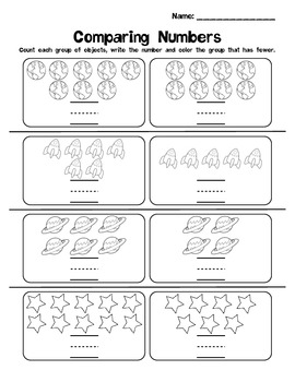 kindergarten math numbers 0 10 comparing numbers fewer by crystal meyers