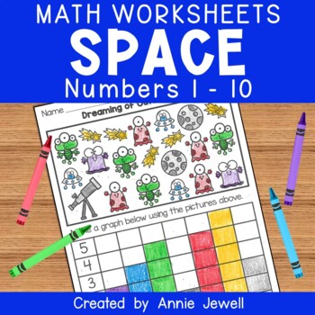 Preview of Kindergarten Math Numbers 1-10 Worksheets - Space