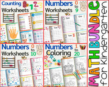 Preview of Kindergarten Math | Numbers 1 to 20 Write, Count, Trace and Color Worksheets