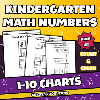 Preview of Kindergarten Math Numbers Color by Number Sense Worksheets 1-10 Count and Color