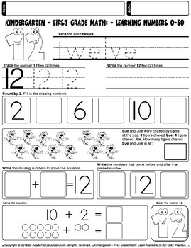 Kindergarten -First Grade Math Worksheets Activities Math ...