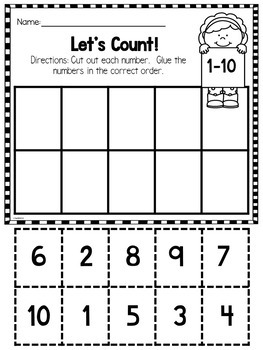 kindergarten math ordering numbers and counting worksheets cut and paste