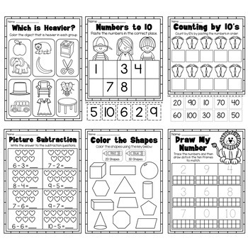 Kindergarten Math Printable Worksheet Pack - NO PREP by My Teaching Pal