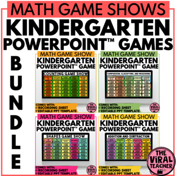 Preview of Kindergarten Math Review Game Shows + Editable Template Bundle using PowerPoint™