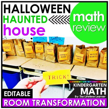 Preview of Kindergarten Halloween Math Haunted House | Classroom Transformation Escape Room