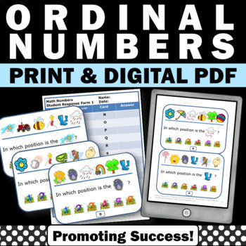 Preview of Ordinal Numbers Kindergarten Math Task Cards Spring Summer School Morning Work