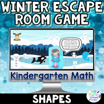 Preview of Kindergarten Math Shapes Digital Winter Escape Room Game | January