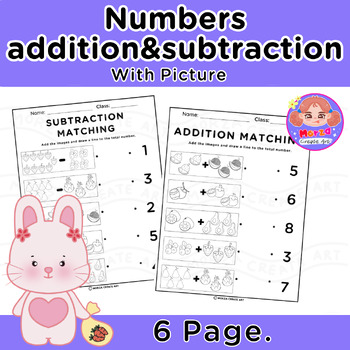 Preview of Kindergarten Math - Simple Matching Addition&Subtraction Worksheets with picture