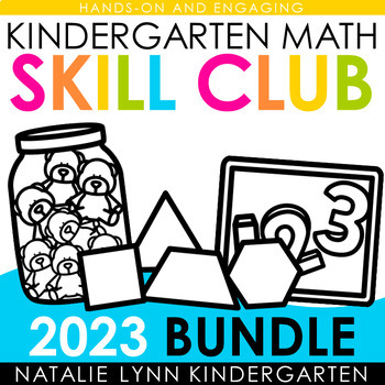 Preview of Kindergarten Math Skill Club Monthly Math Centers Worksheets Task Cards Bundle