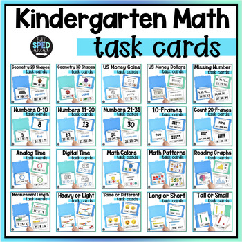 Preview of Kindergarten Math Skills Task Cards for Special Education Work Box Bundle