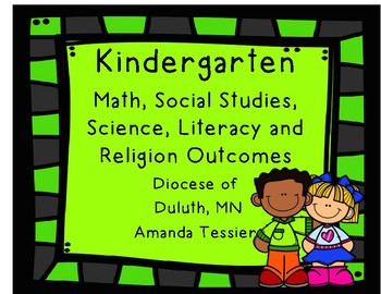 Preview of Kindergarten Math, Social Studies, Science, Literacy and Religion Objectives