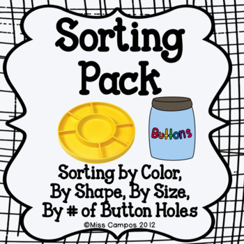 Preview of Kindergarten Math Sorting : by color, by size, by shape, button sorting