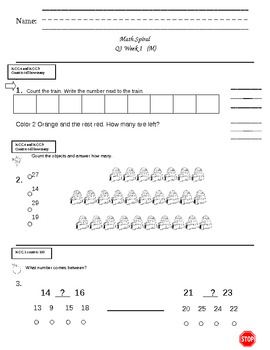 Preview of Kindergarten Math Spiral Common CORE
